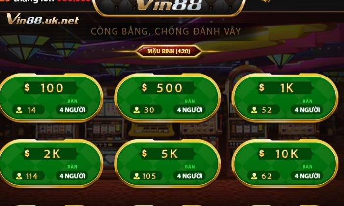 Mau Binh 1 Mậu Binh Vin88 là một game bài hấp dẫn có tỷ lệ trả thưởng cao