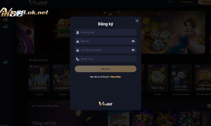 Người chơi cần điền đầy đủ thông tin để đăng ký Vin88 nhanh chóng