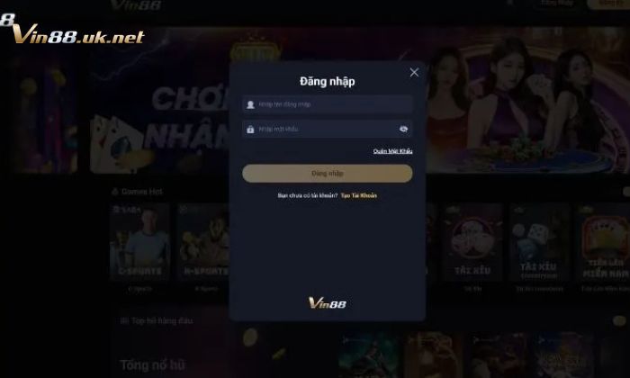 Nhà cái yêu cầu nhập thông tin để đăng nhập vào Vin88