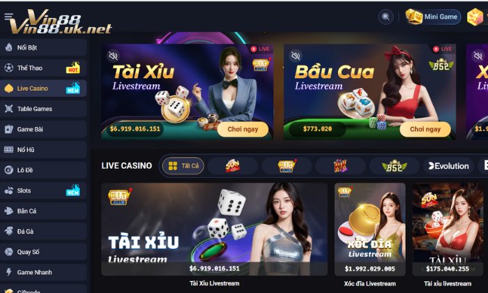 Kho game đồ sộ tại Live Casino Vin88 mà bạn không thể bỏ qua