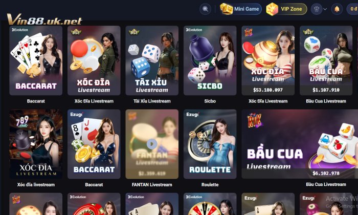 Điểm danh tựa game hot nhất tại Live Casino Vin88