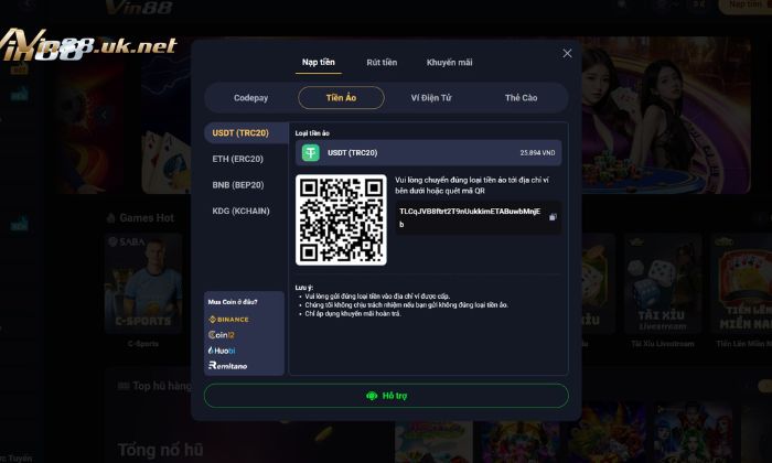 Tiền ảo là phương thức nạp tại Vin88 hiện đại nhất